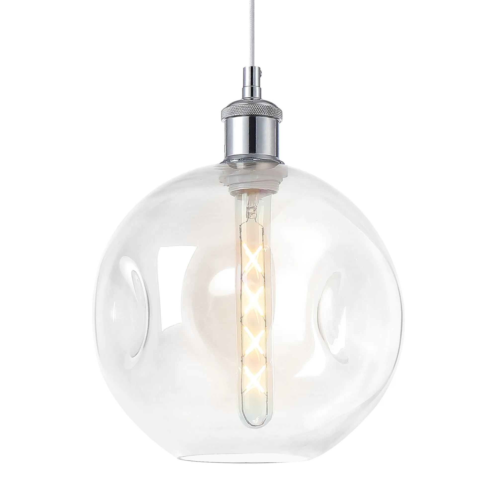 Cawdor Single Pendant, 1 Light E27, Polished Chrome/White/Clear Dimple Glass DK1136  Deco Cawdor